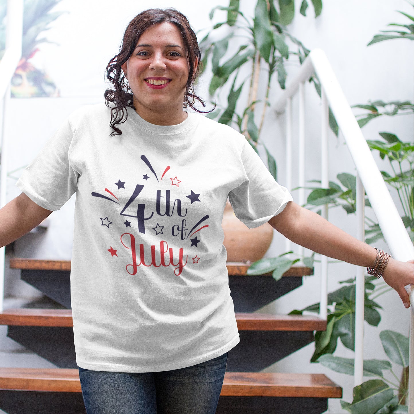 Mock up of smiling young woman wearing our White t-shirt