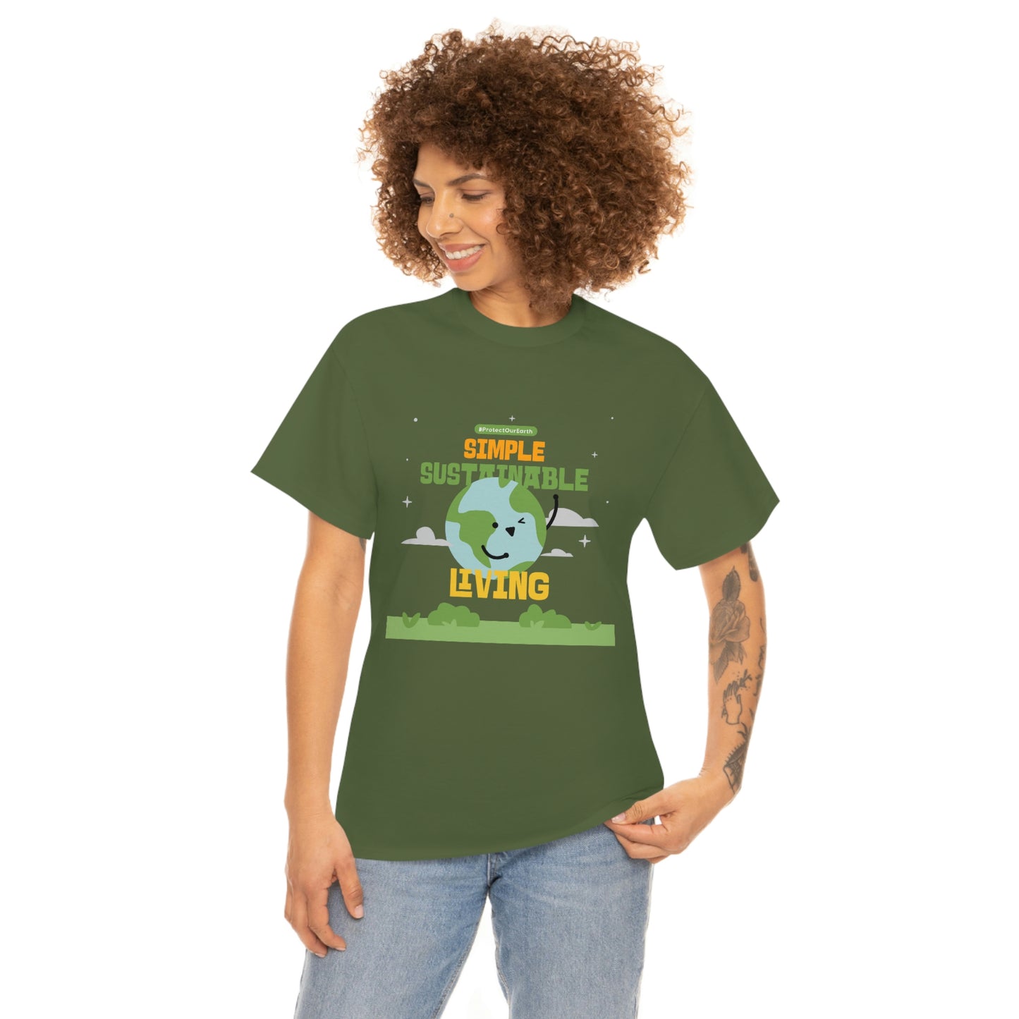 Mock up of a slim woman wearing the green shirt