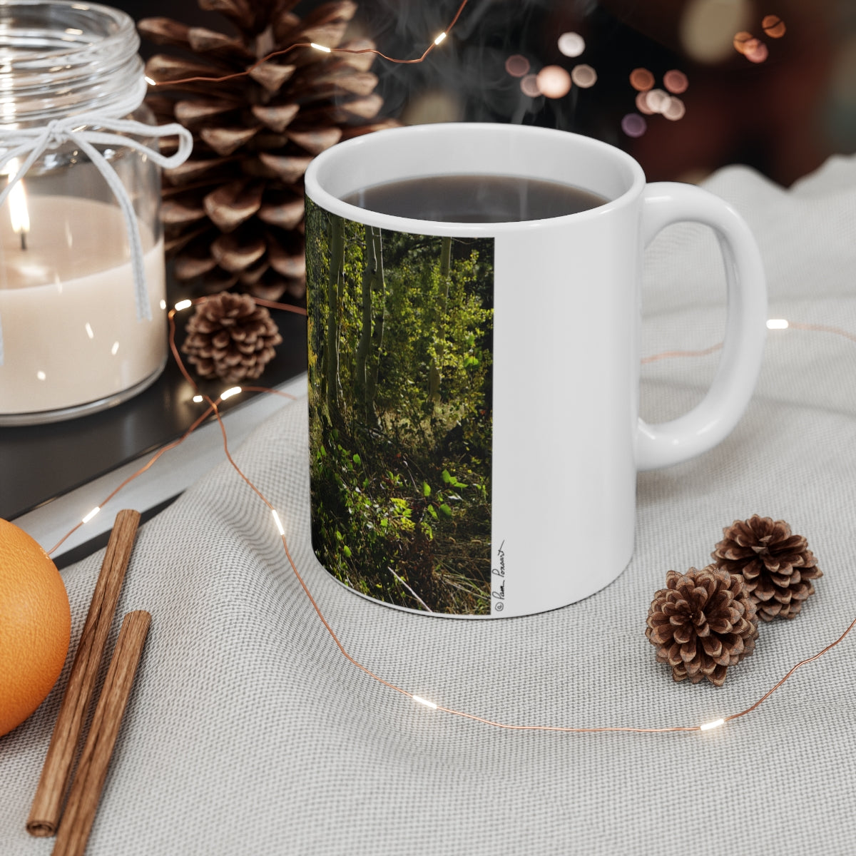 Mock up of our mug with steaming beverage inside