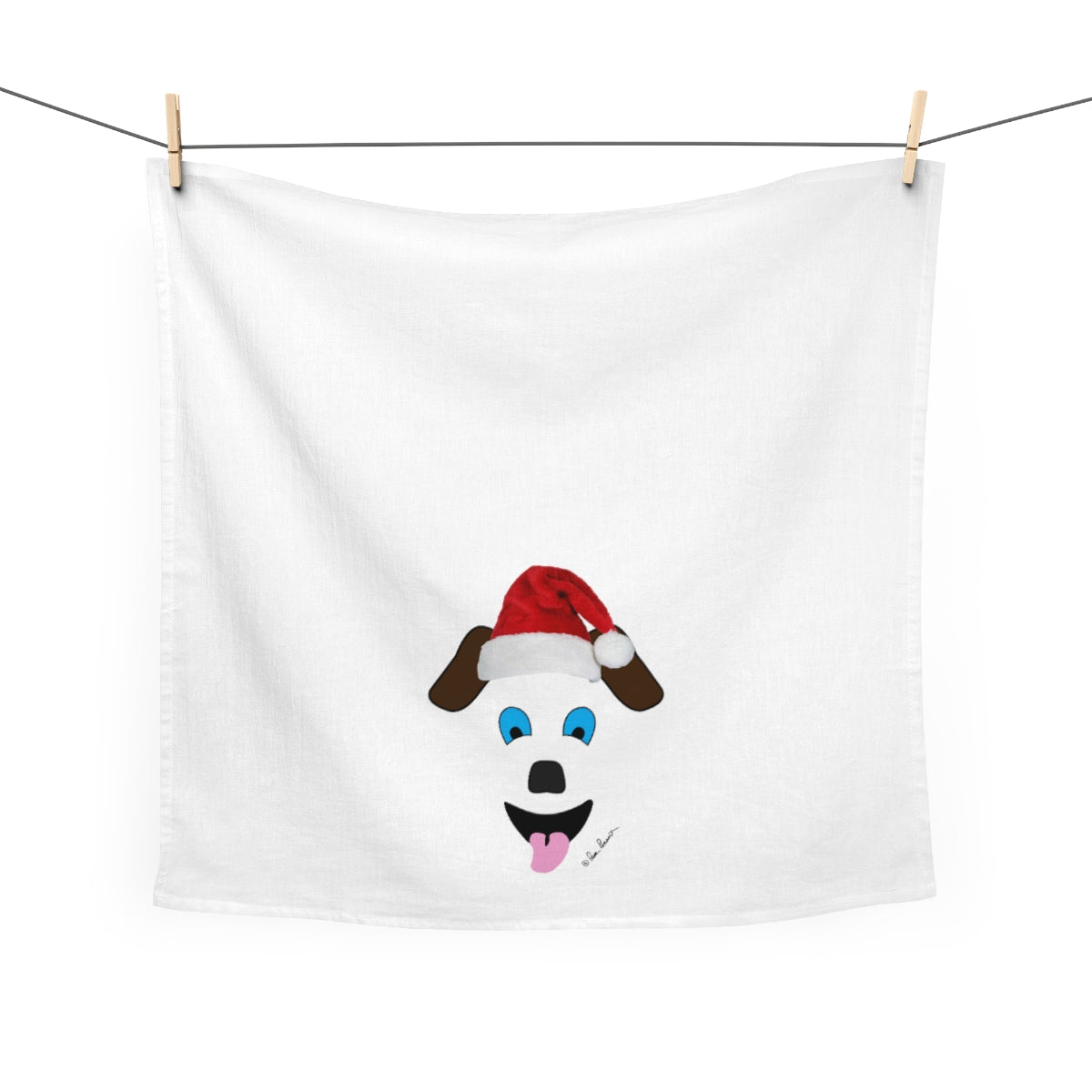 Mock up of the kitchen towel hanging from clothes pins