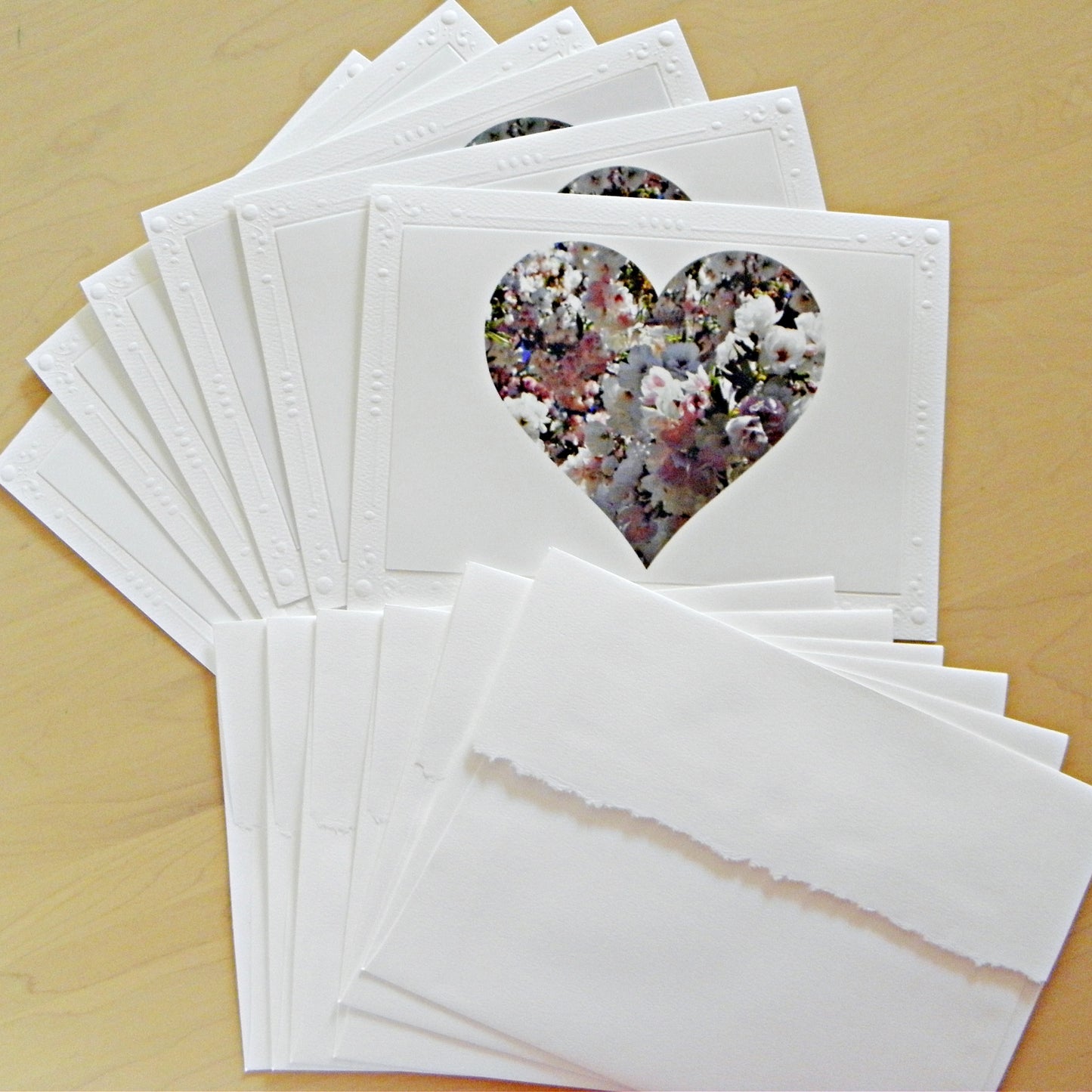 Photo of the front of the 6 cards and the back of the 6 decorative envelopes