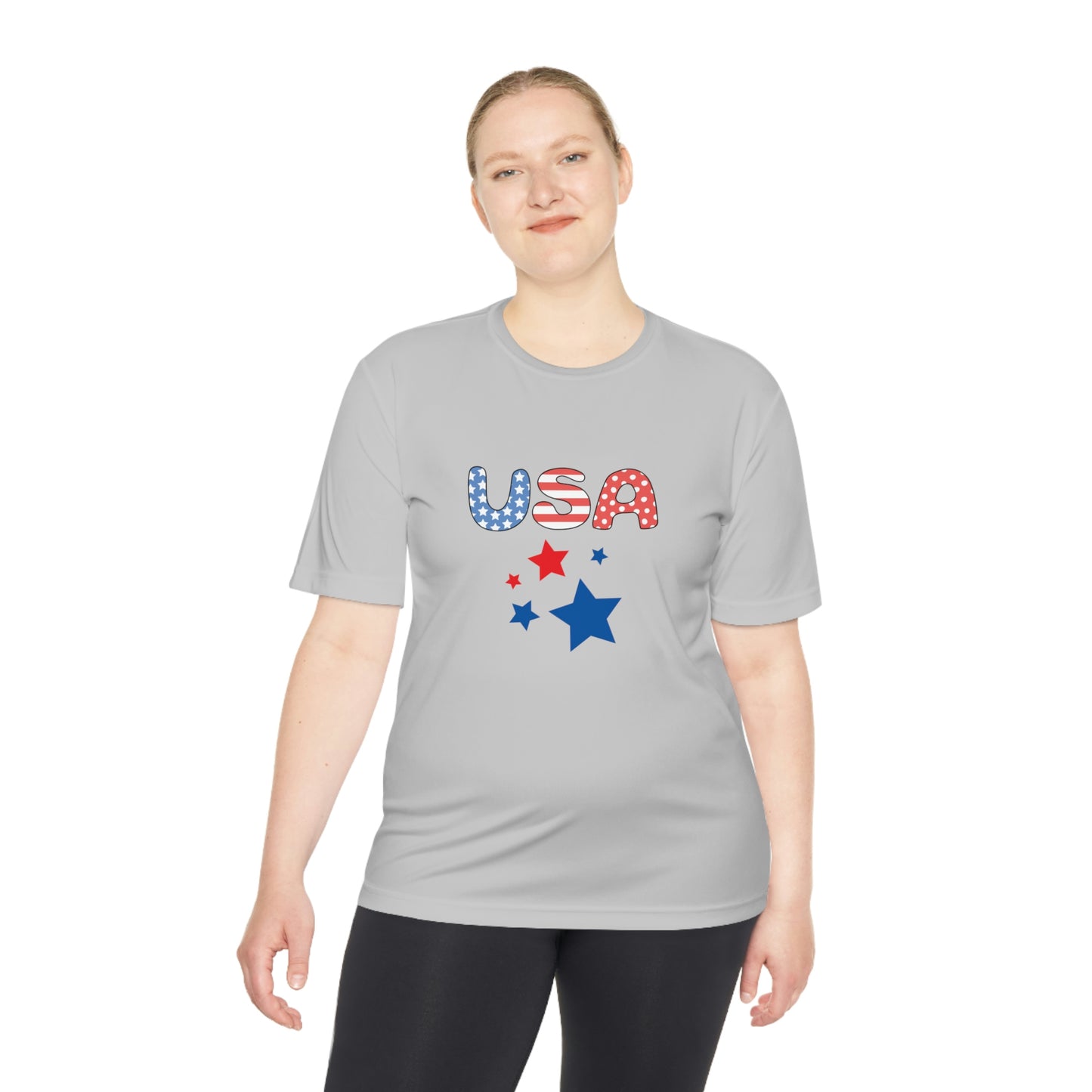 Mock up of a woman wearing the Silver shirt