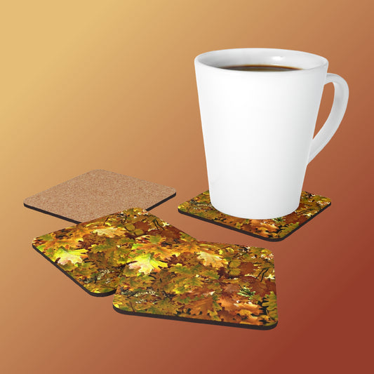 Mock up of a white latte mug with our coasters
