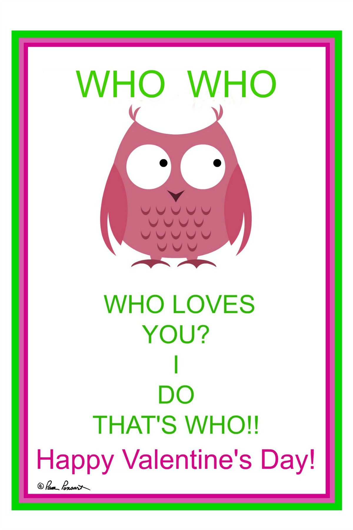 Owl Valentine Card: Blank inside; Handmade; Graphics; Text