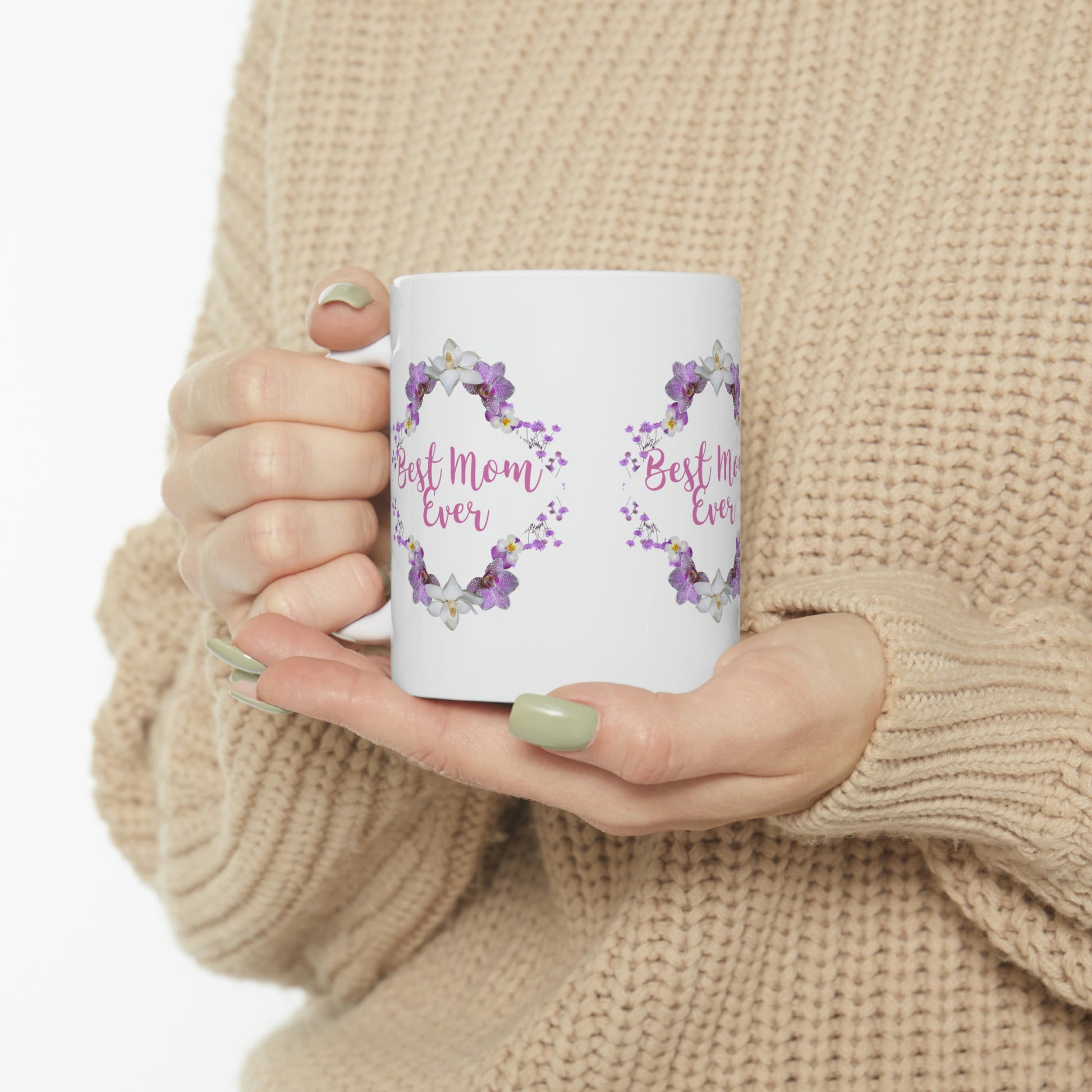 Mock up of a woman holding the mug