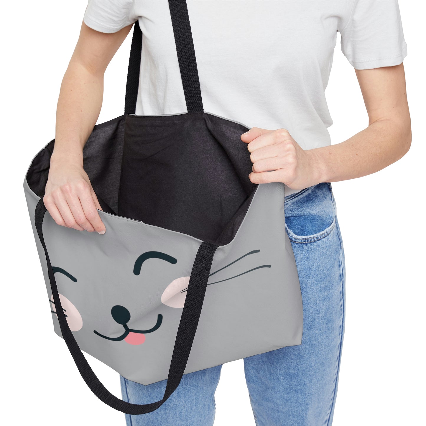 Weekender Tote Bag: Polyester; 24" x 13"; T-bottom: Cat art