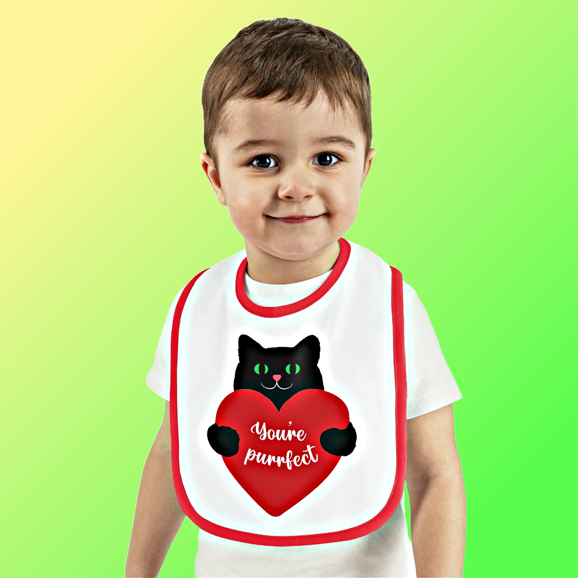Mock up of a young child wearing our bib