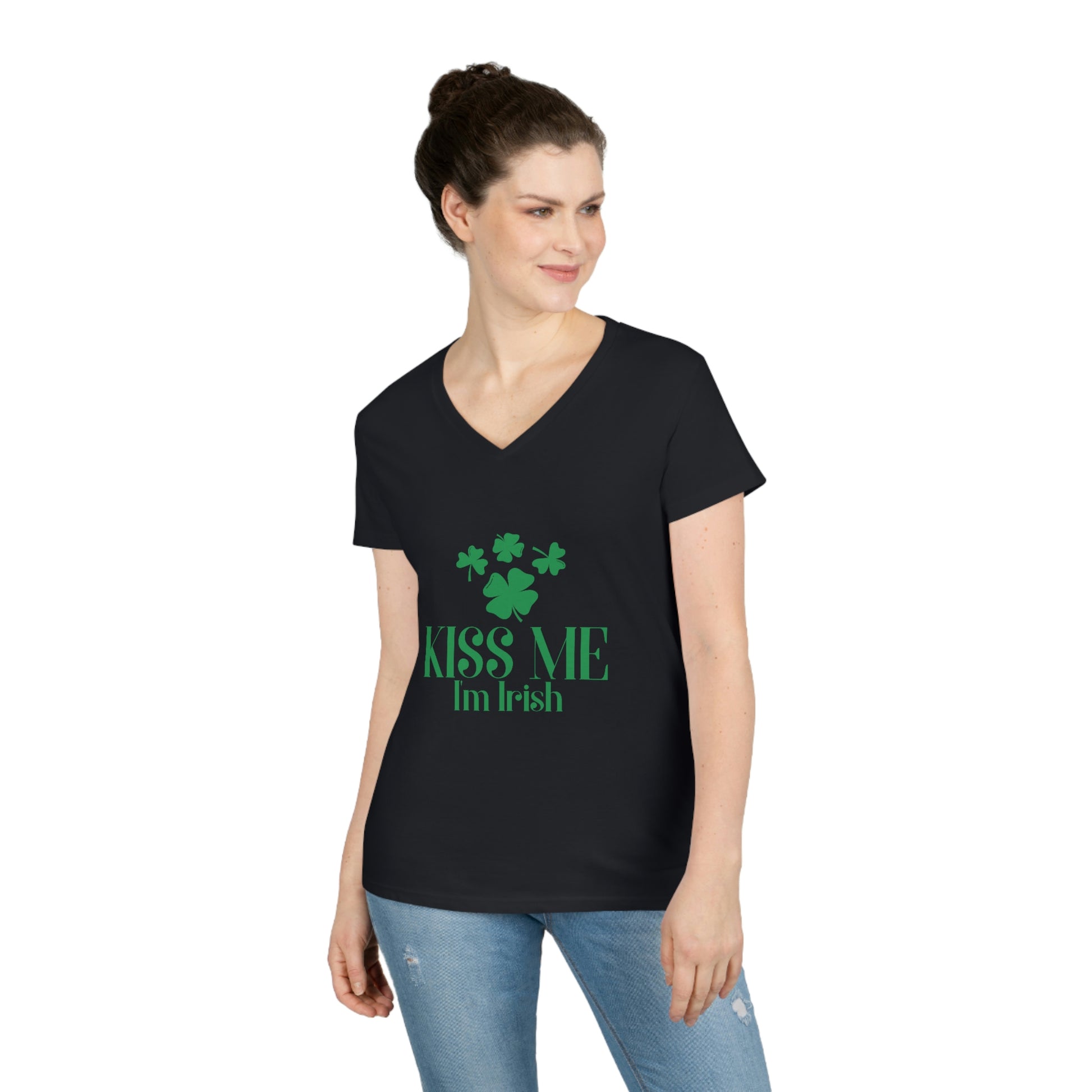 Mock up of woman wearing the black t-shirt