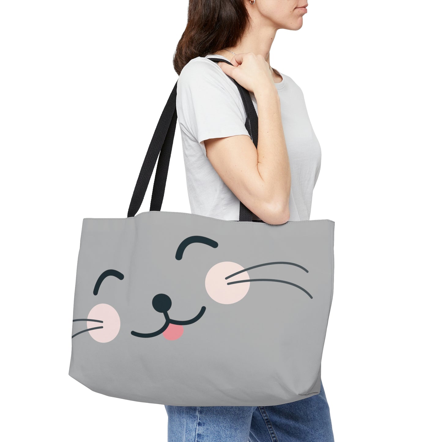 Weekender Tote Bag: Polyester; 24" x 13"; T-bottom: Cat art