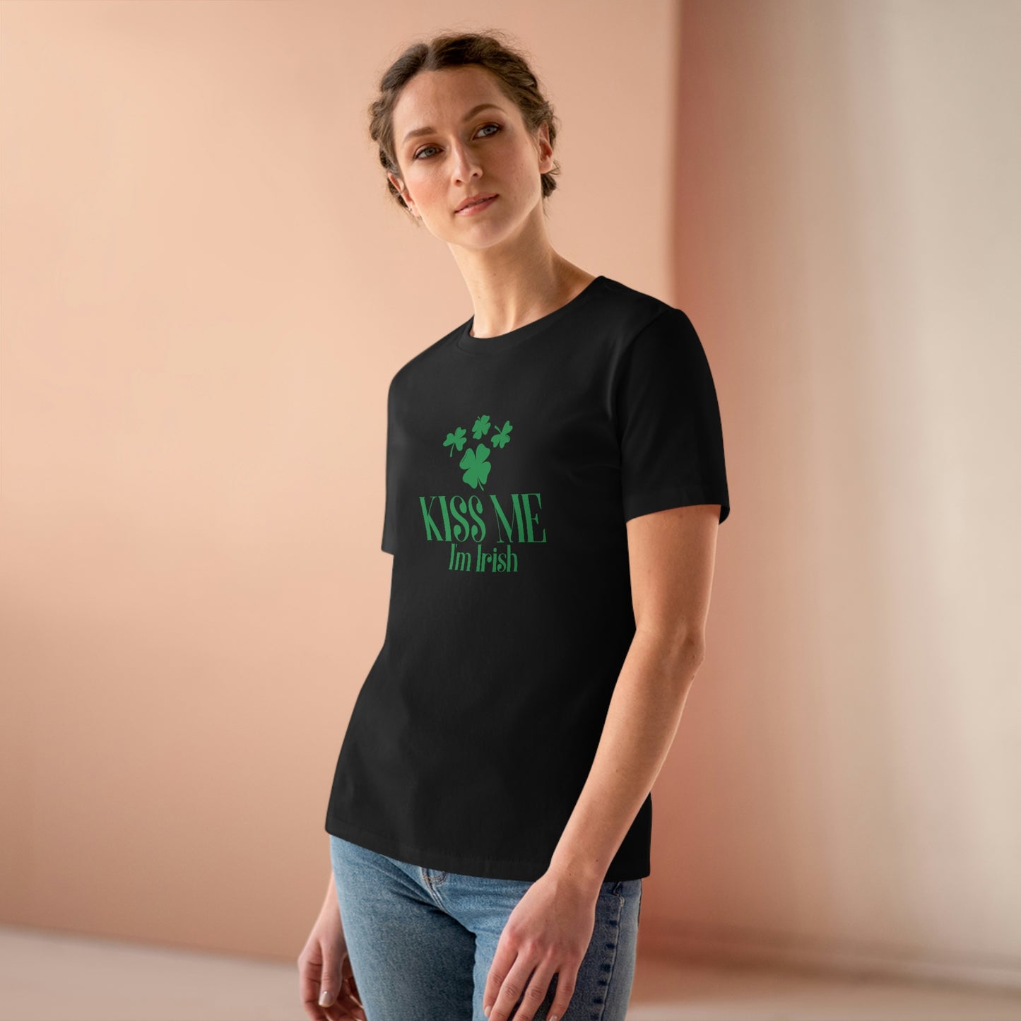 Mock up of the black t-shirt worn by a woman