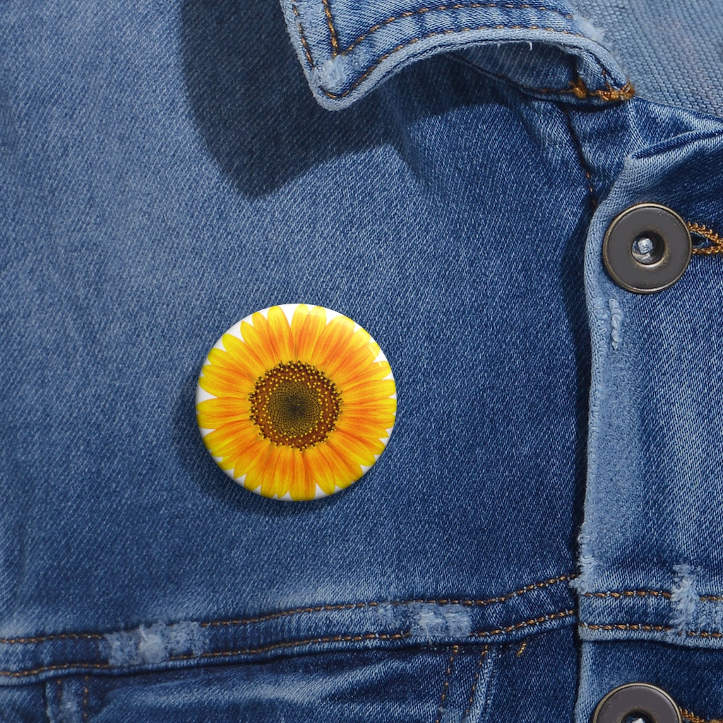 Smallest Yellow-Sunflower Pin Button on a denim shirt