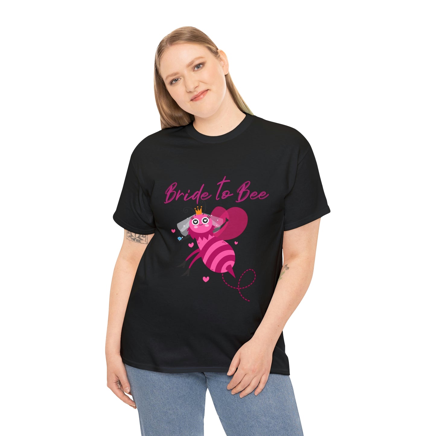 Cotton Bachelorette T-shirt: Unisex sizing; Bride-to-Be art