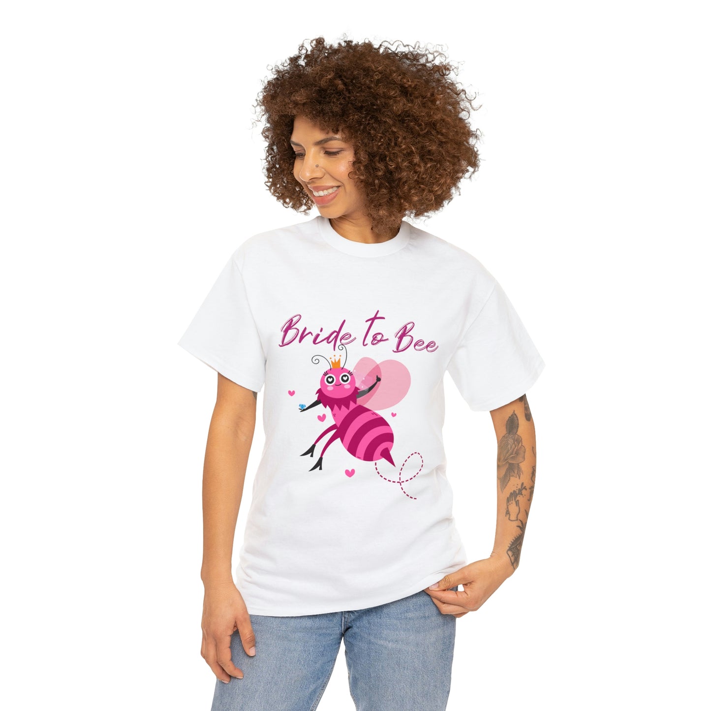 Cotton Bachelorette T-shirt: Unisex sizing; Bride-to-Be art