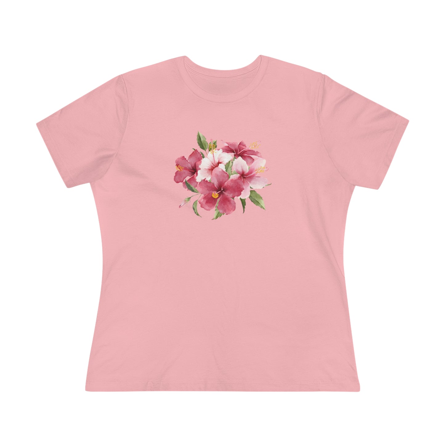 Flat front view of the pink t-shirt