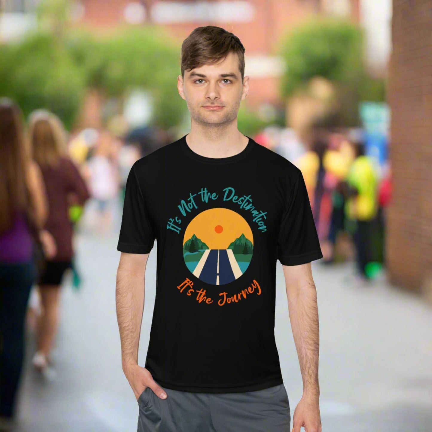 Mock up of a slim man wearing the black t-shirt