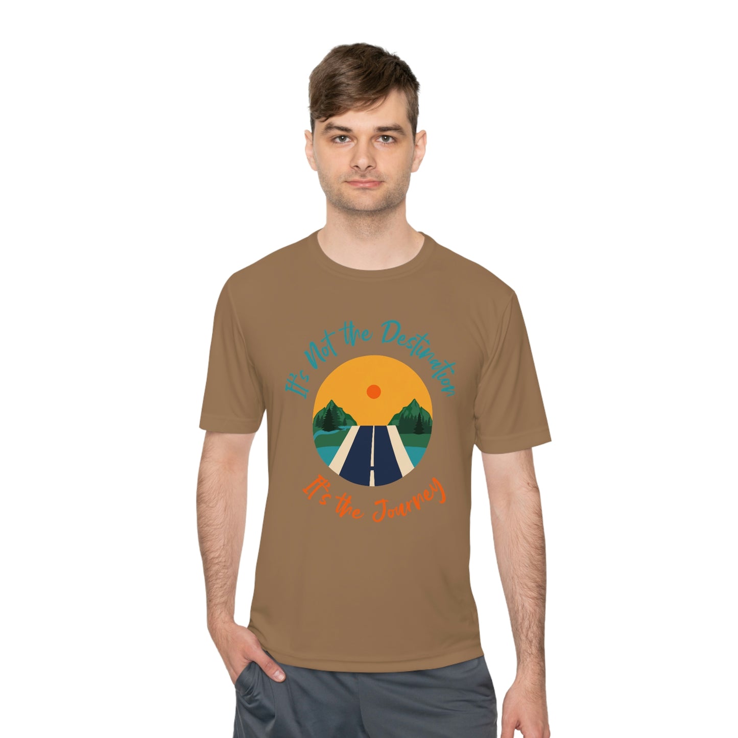 Mock up of a slim man wearing the brown t-shirt