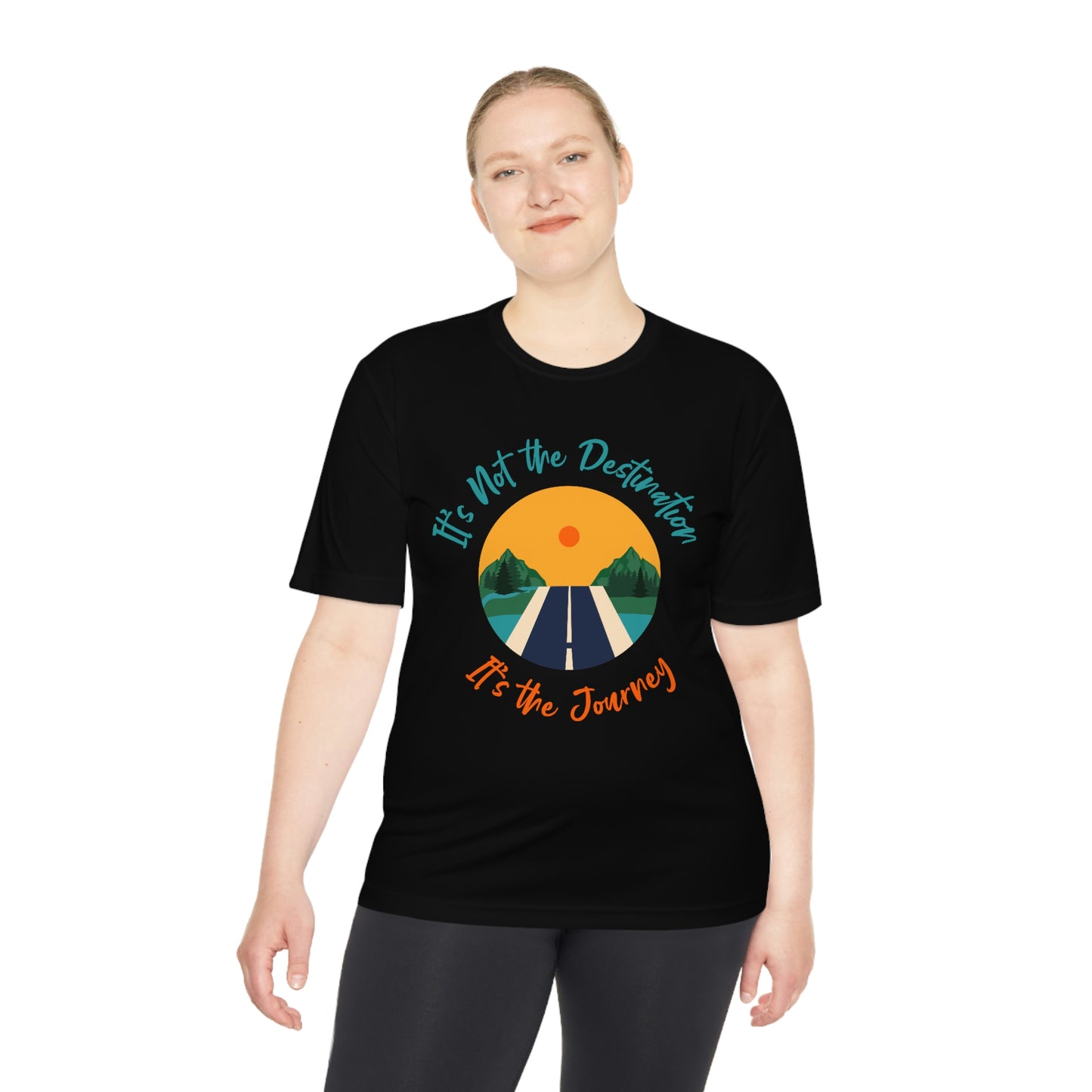 Mock up of the black t-shirt worn by a woman