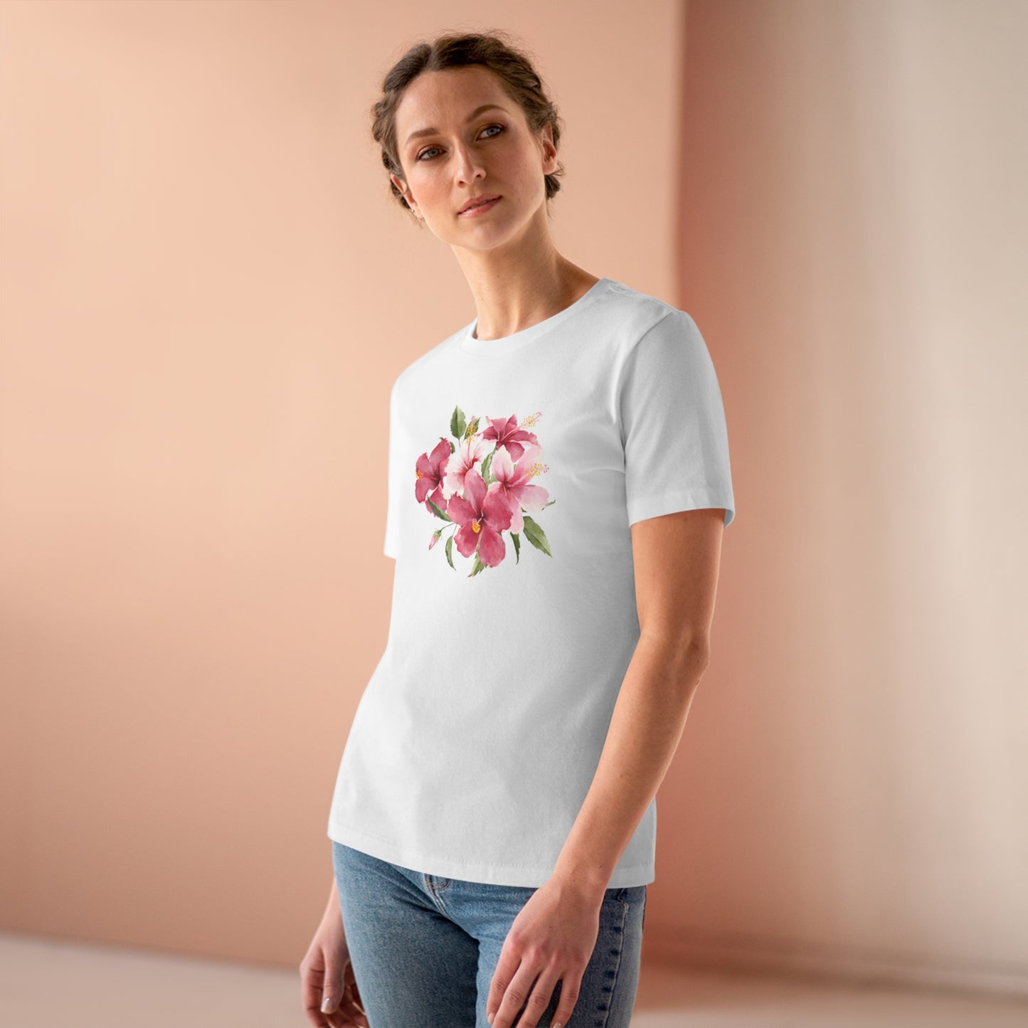 Mock up of a woman wearing the white t-shirt