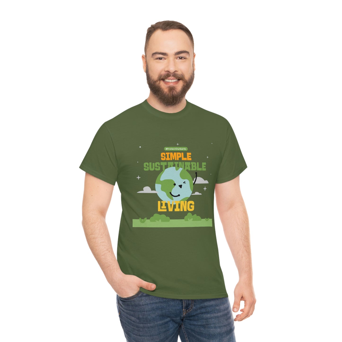 Bearded man wearing the green shirt