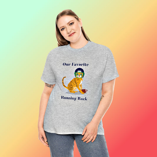 Mock up of a blond haired woman wearing our Sport Grey t-shirt