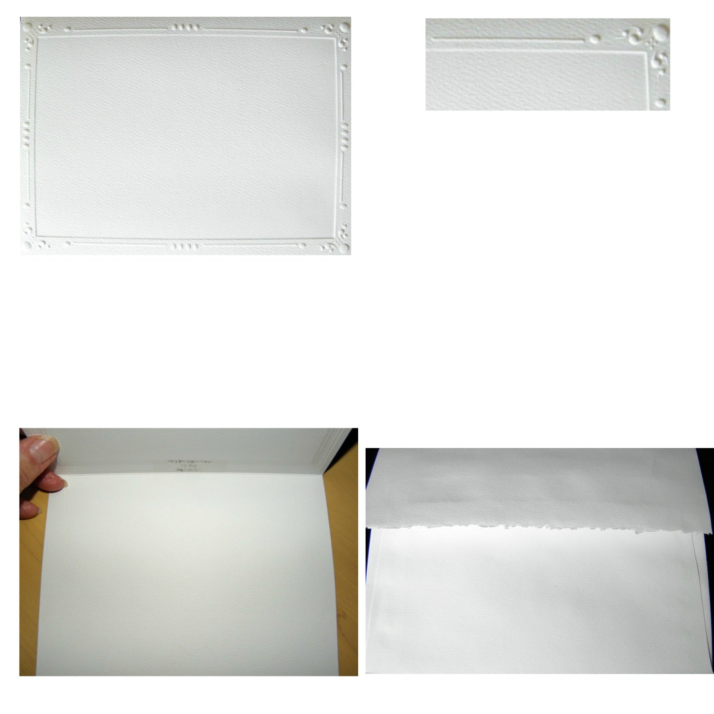 Photograph of our deluxe embossed Card Stock, the Blank inside, and the Decorative envelope