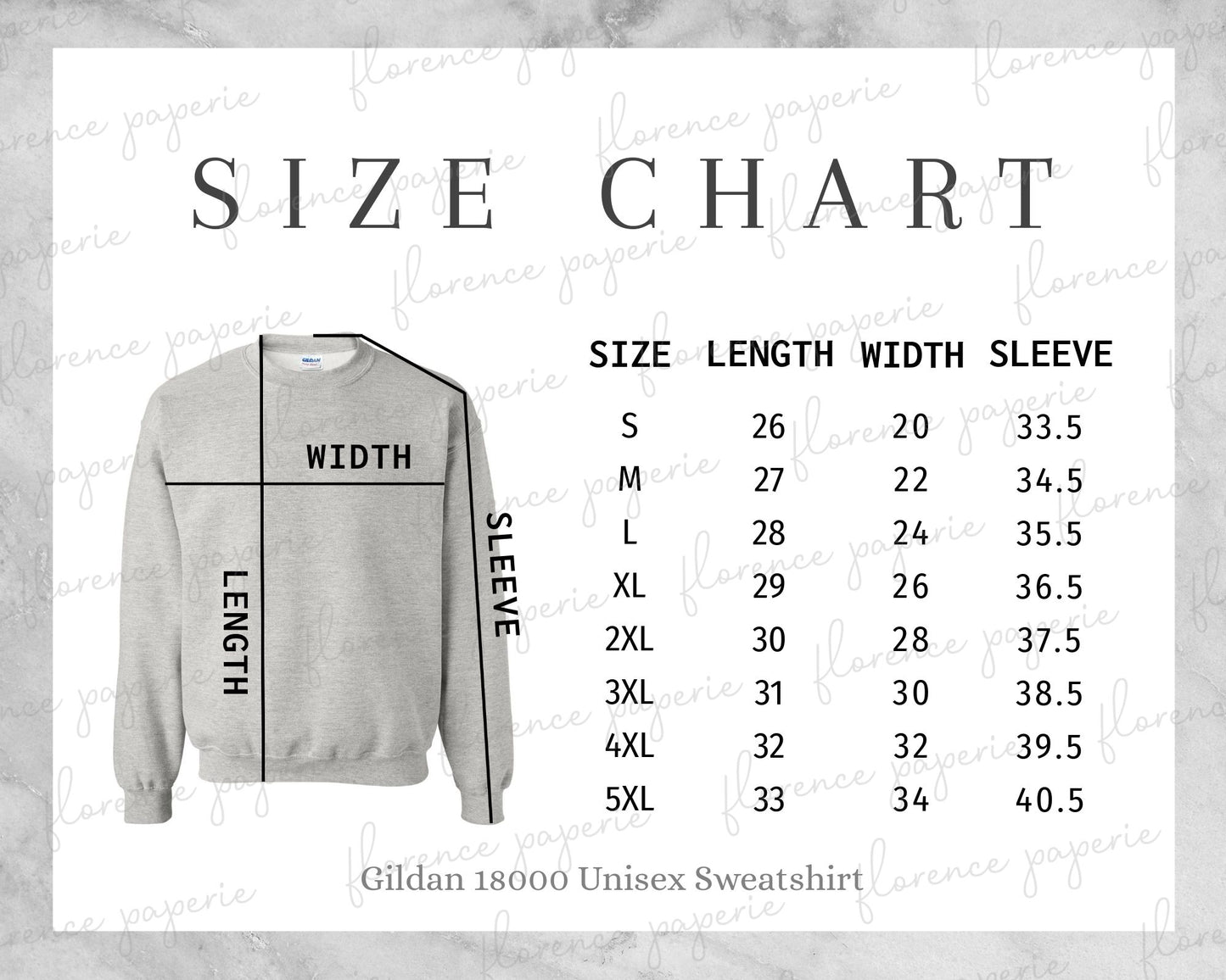 Sizing chart for this Gildan sweatshirt