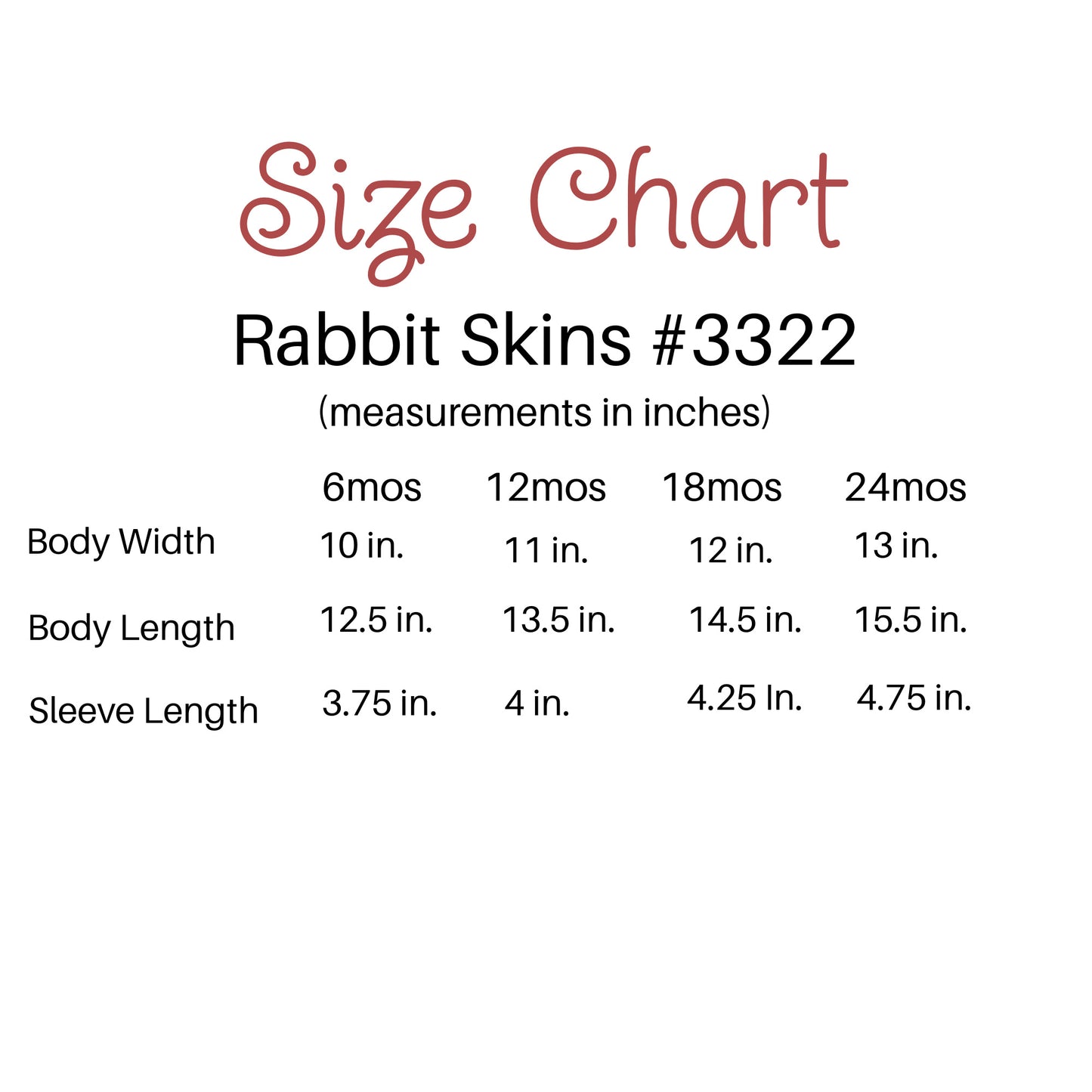 Size Chart for the Infant t-shirt