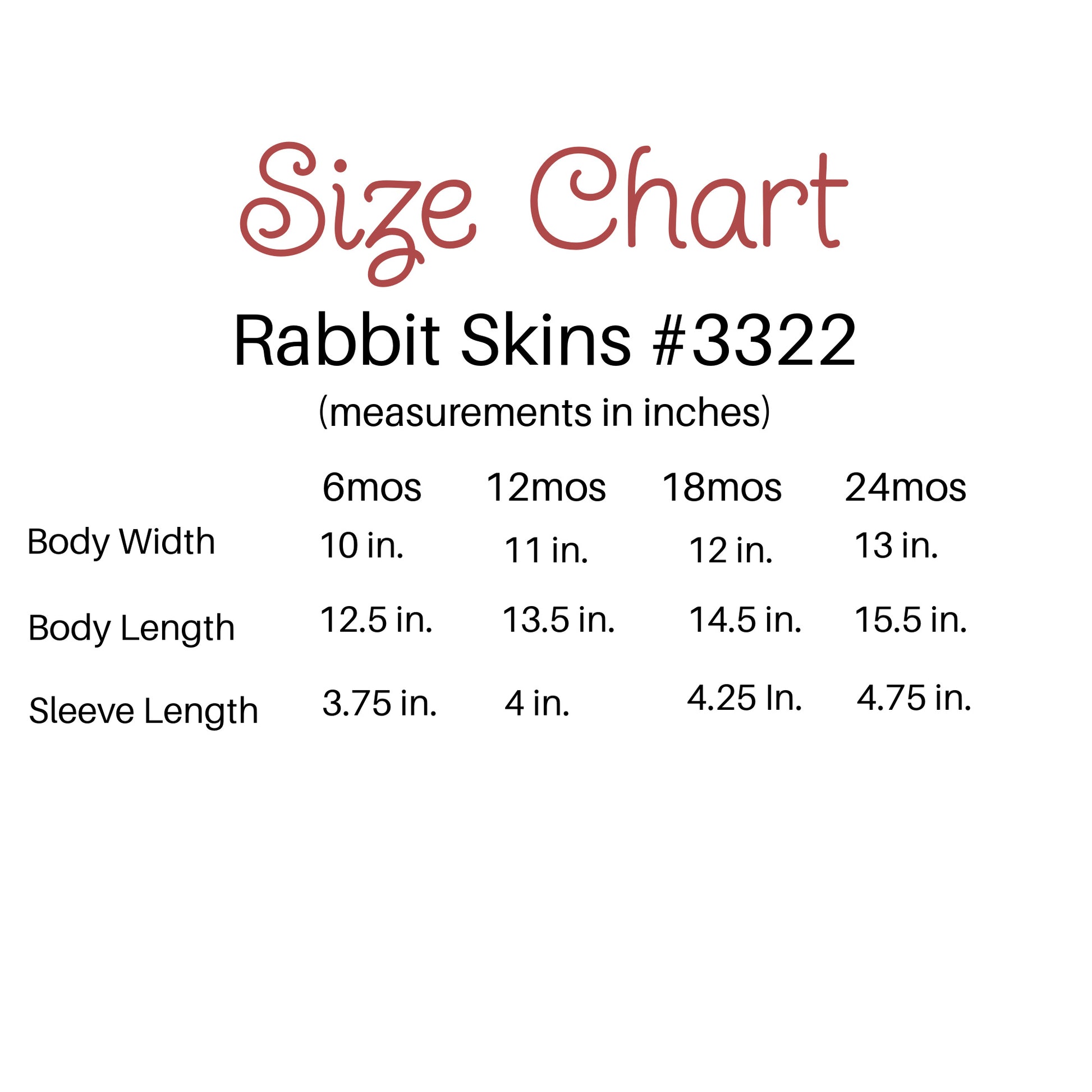 Size chart for this Rabbit Skins #3322 T-shirt