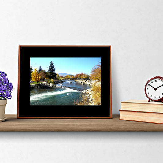 Mock up of our Autumn-River Wall Art featuring the Truckee River in downtown Reno, Nevada. 