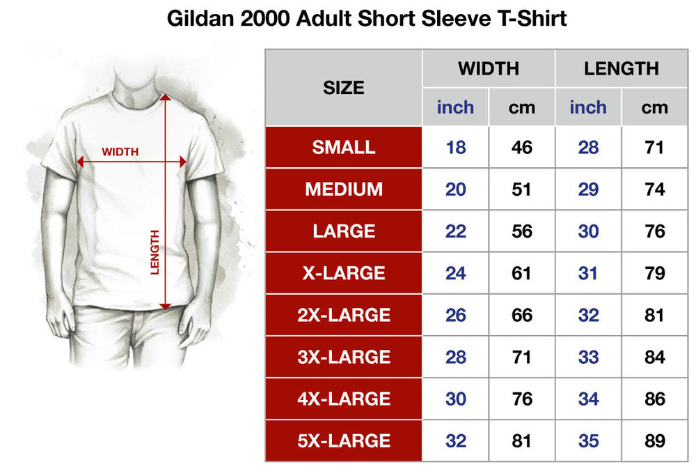 Size chart of this Gildan T-shirt