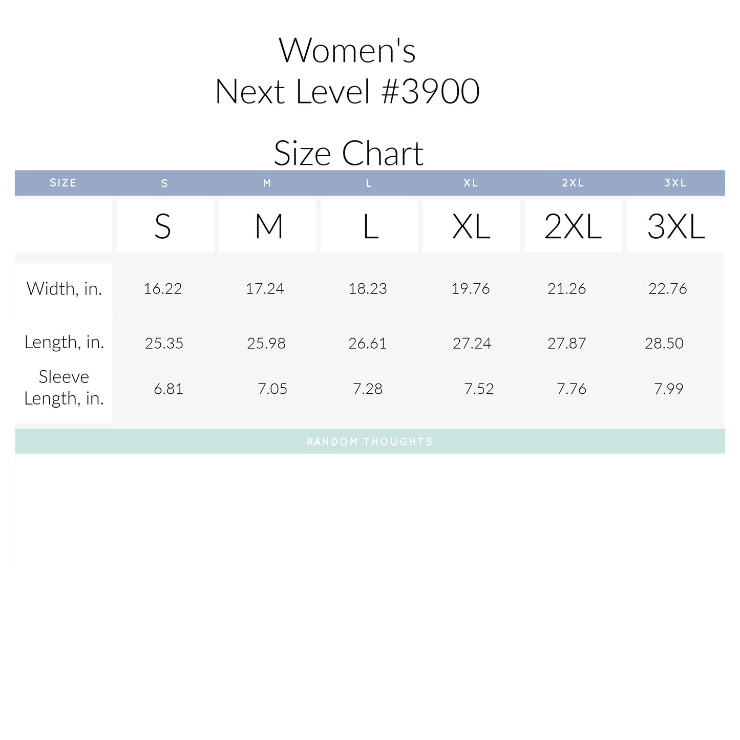 Size Chart for this T-shirt