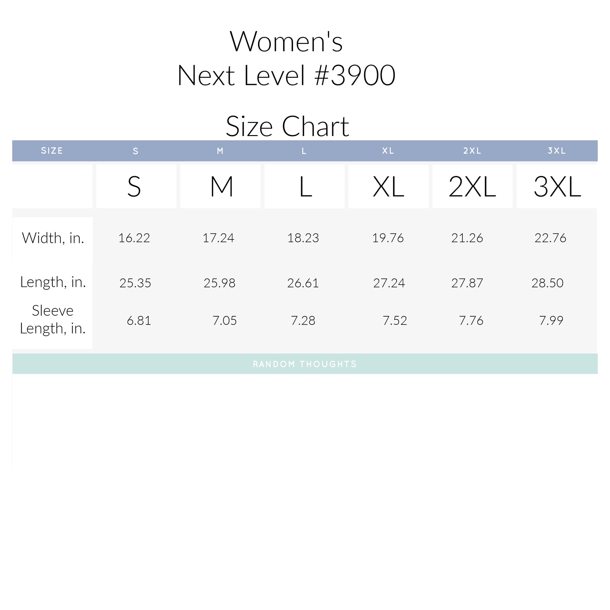 Size Chart for this T-shirt