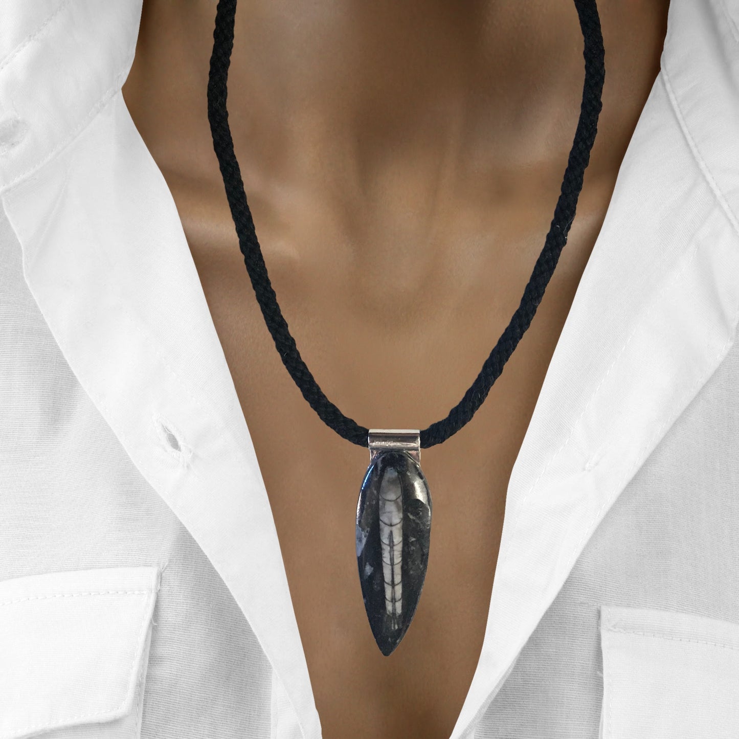 Mock up of a woman wearing the necklace