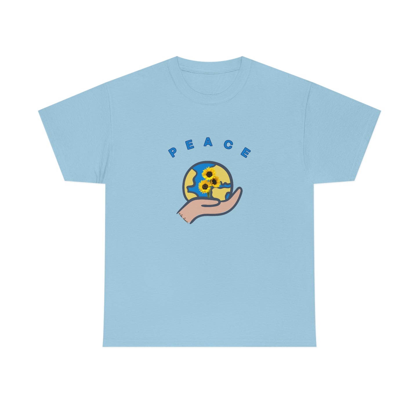 Flat front view of the light blue t-shirt