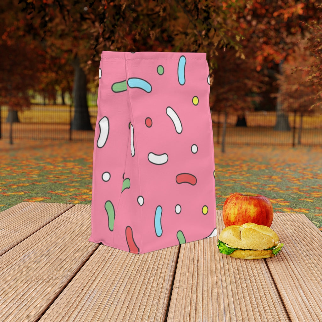 Mock up of our Pink Lunch Bag on a picnic table