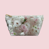 Front and back of our White-Floral Bridal Pouch