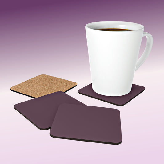 Mock up of a white latte mug on one of the coasters surrounded by the other 3