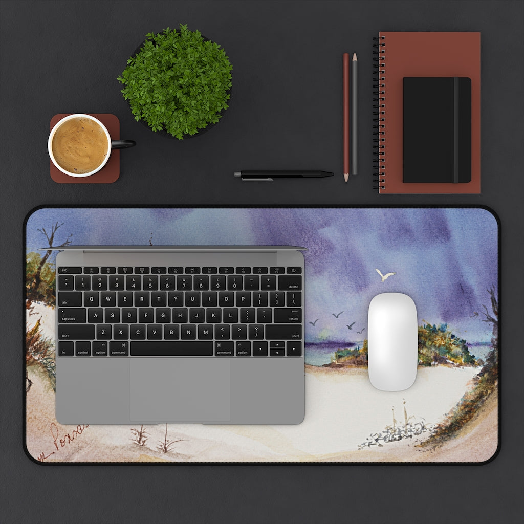 Mock up of a laptop and mouse on a 12" x 22" desk mat