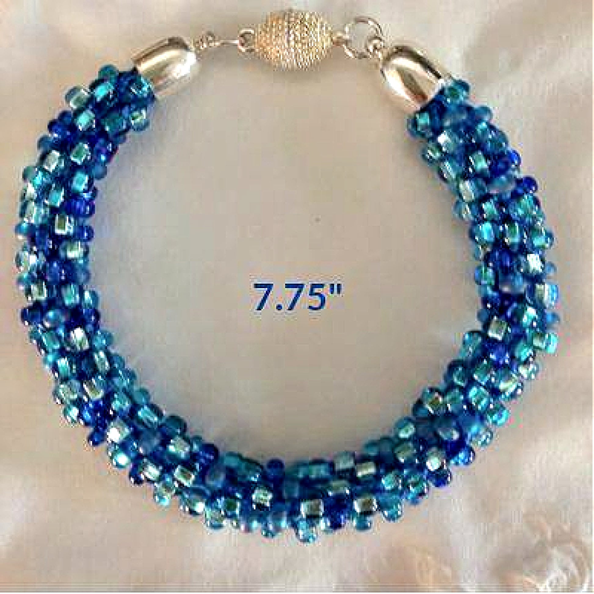 Close up of our Blue Beaded Bracelet with magnetic clasp