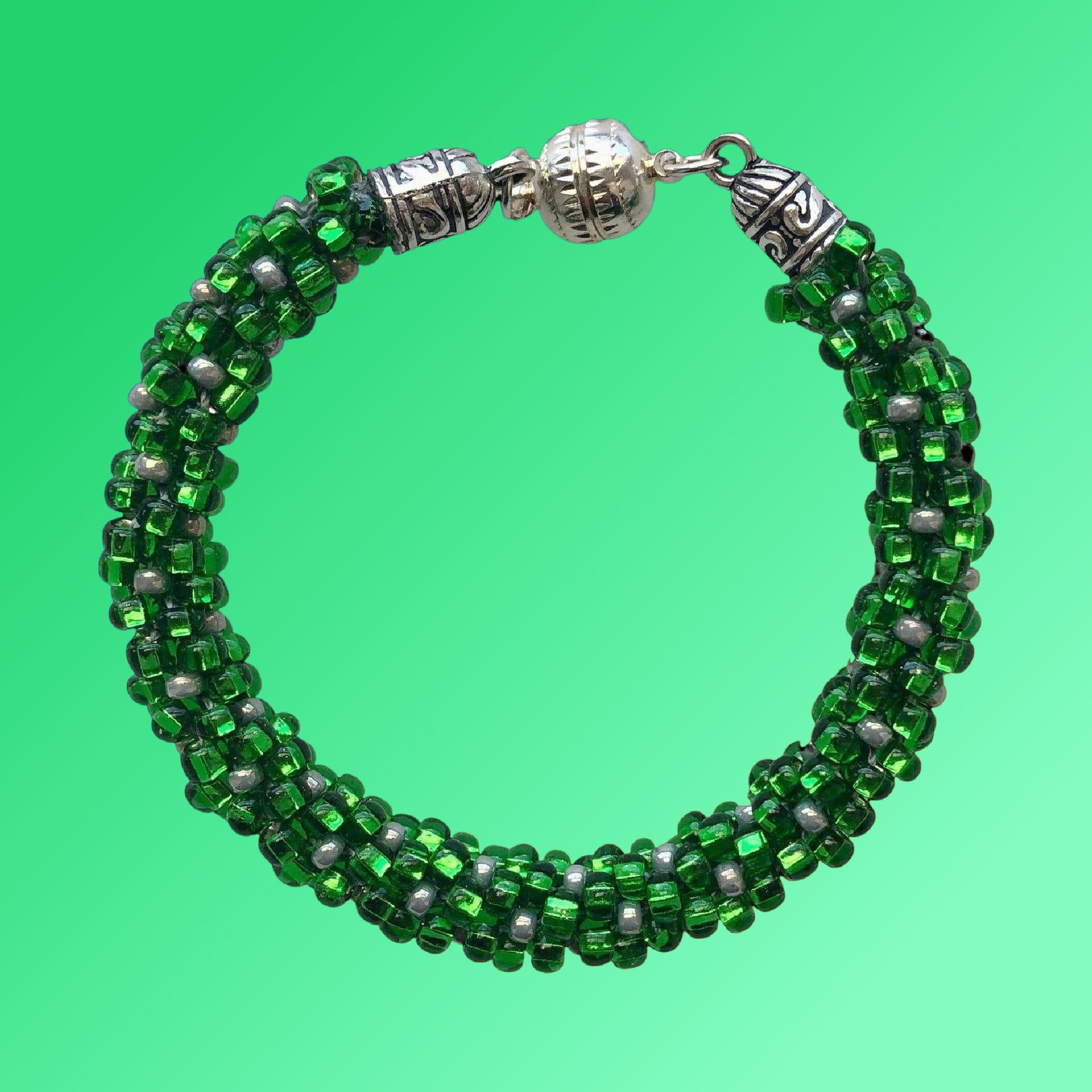 Close up of the Bright-Green Beaded Bracelet