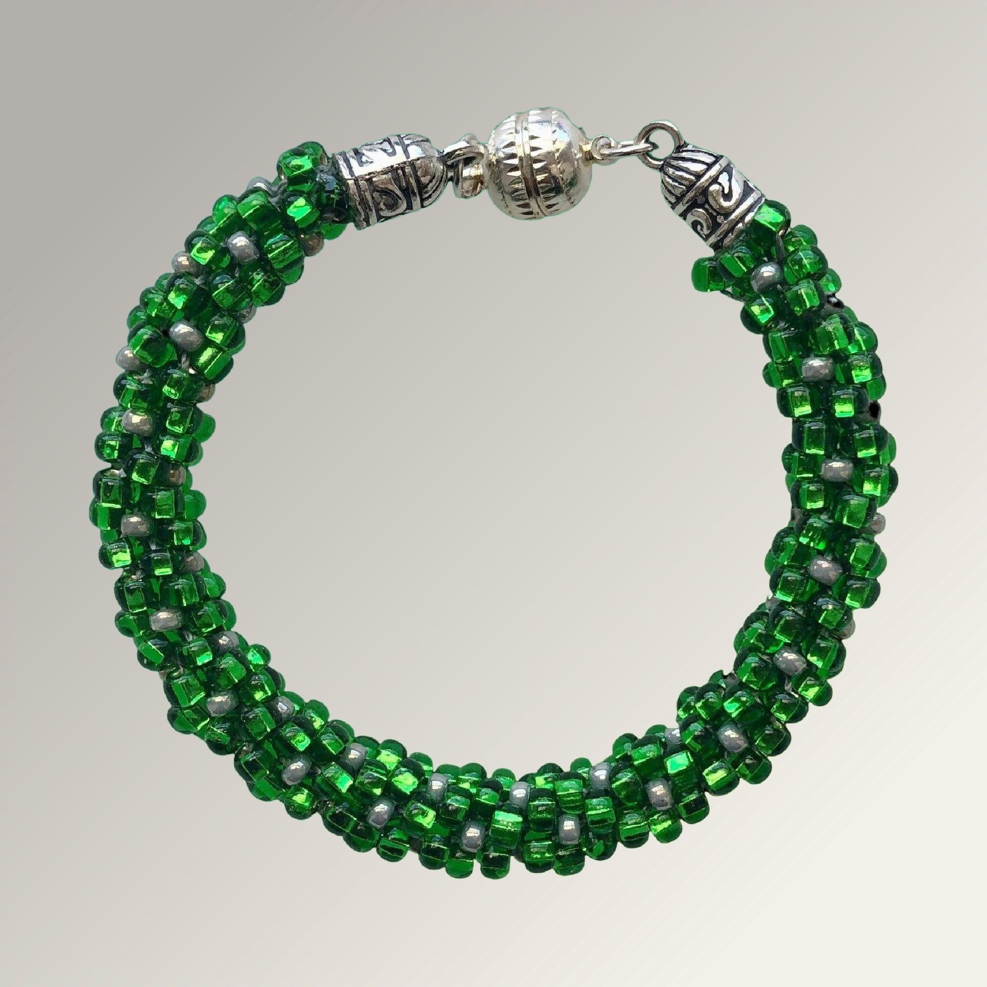 Bright-Green Beaded Bracelet: Kumihimo style; Elegant