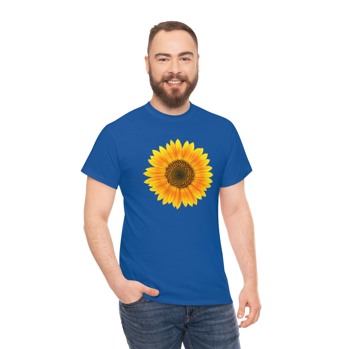 Mock up of a bearded man wearing the Royal Blue T-shirt
