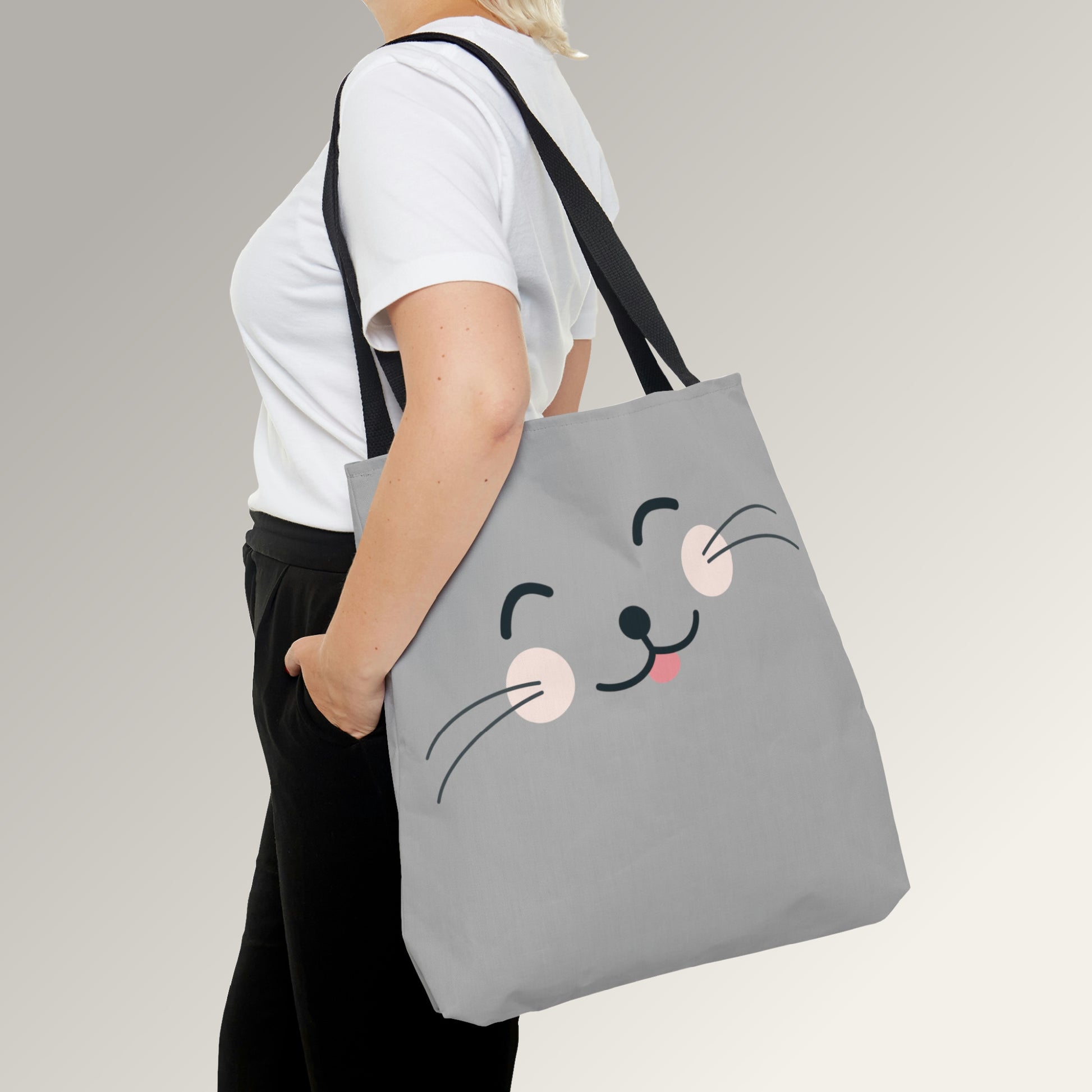 Mock up of woman carrying the large tote bag over her shoulder