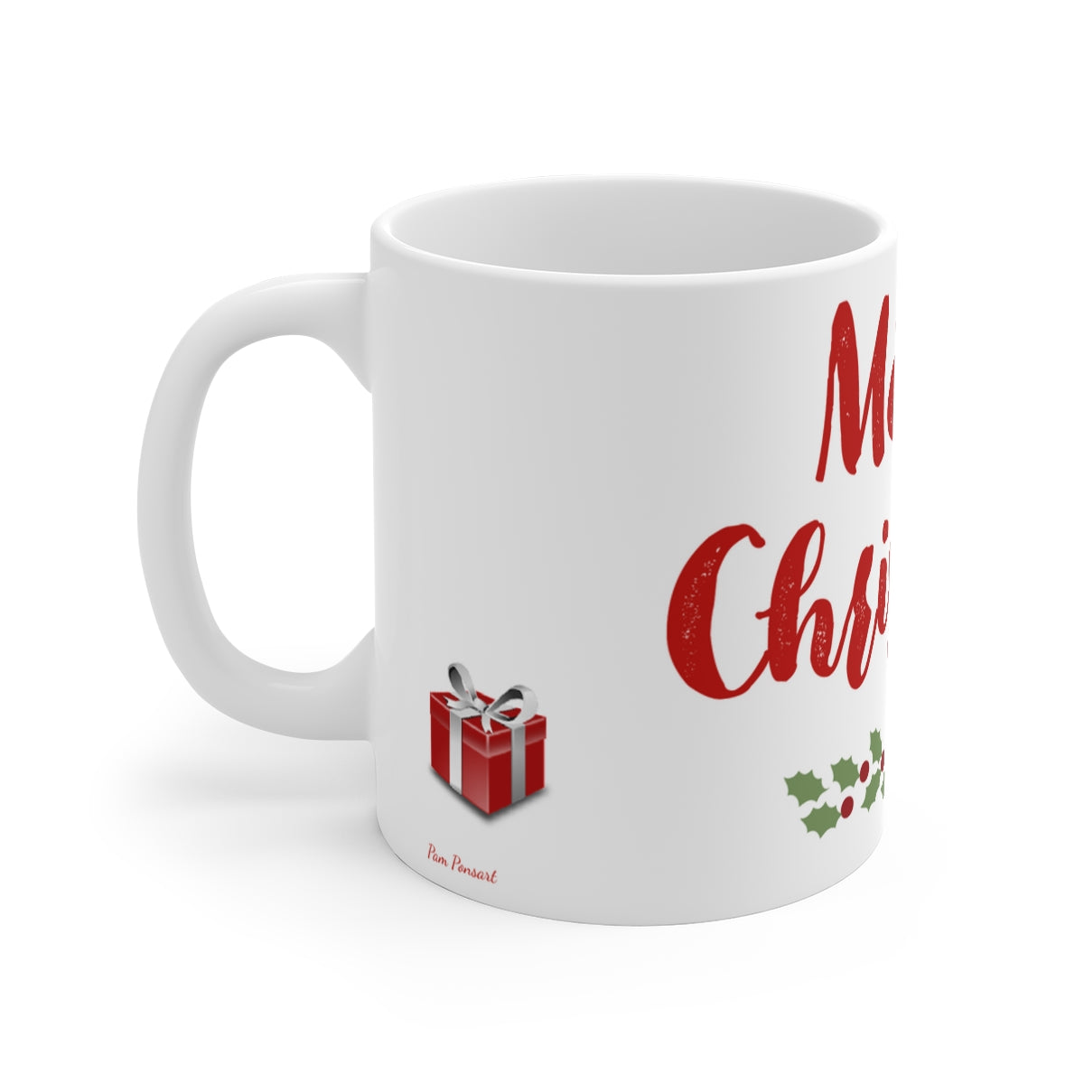 Holiday Merry-Christmas Mug: White; Ceramic; 11oz.; Textual