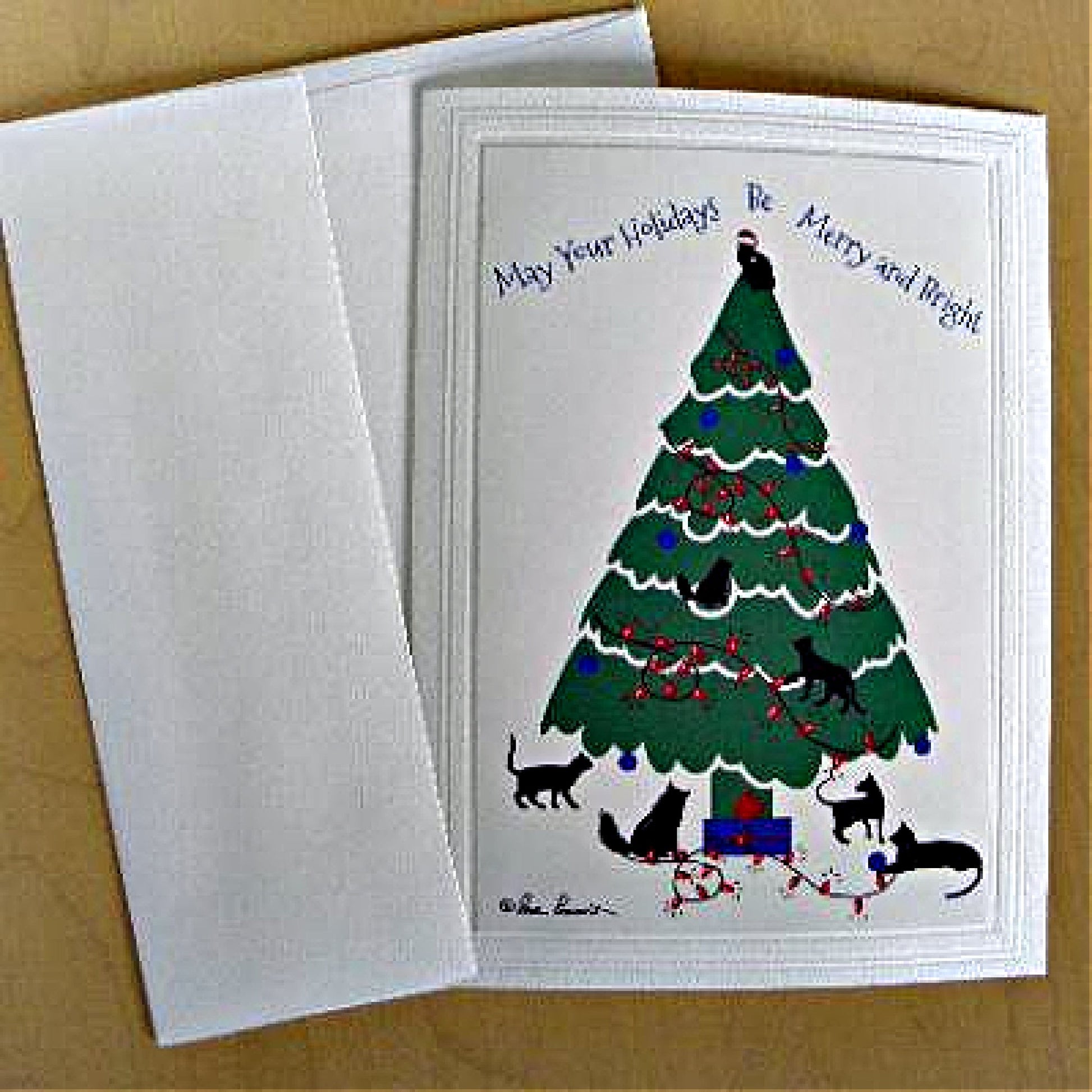 Front view of our Cat-Art Holiday Card with envelope