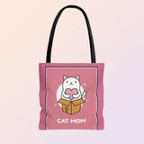 Front & Back views of pink Cat Mom Tote Bag