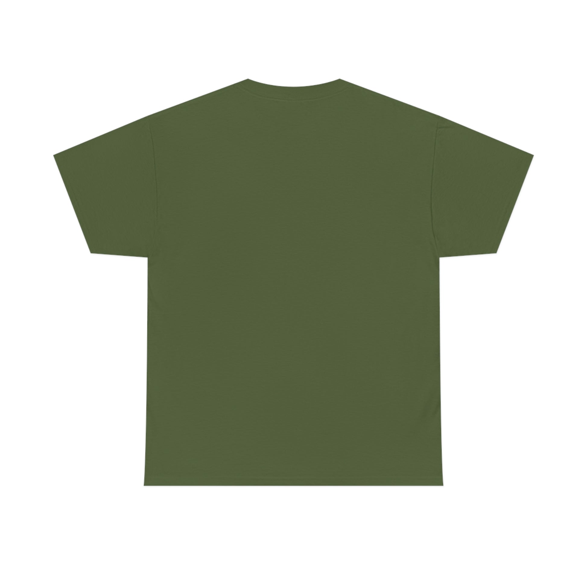 Flat back view of the military green shirt