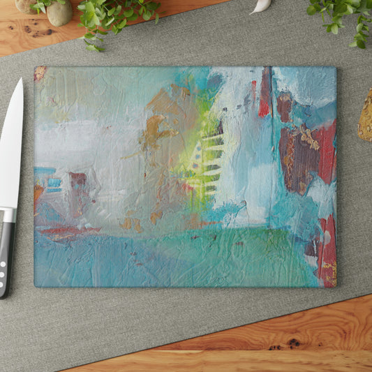 Abstract-Art Cutting Board: Tempered-glass | 2 sizes | Aqua