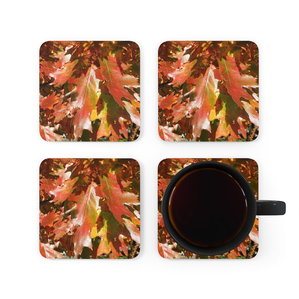 An over view of a mug and 4 coasters