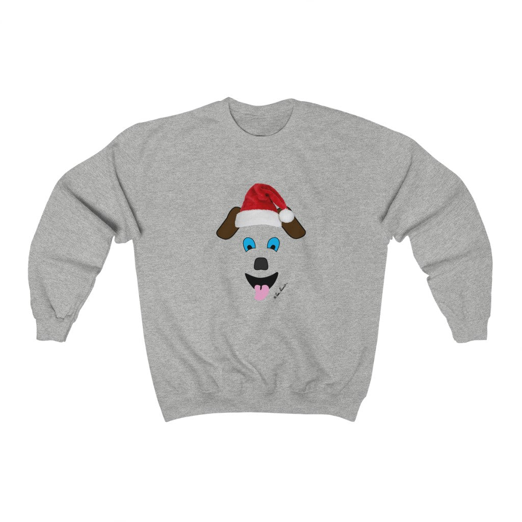 Flat view of the Ash Grey sweatshirt with Santa Dog design